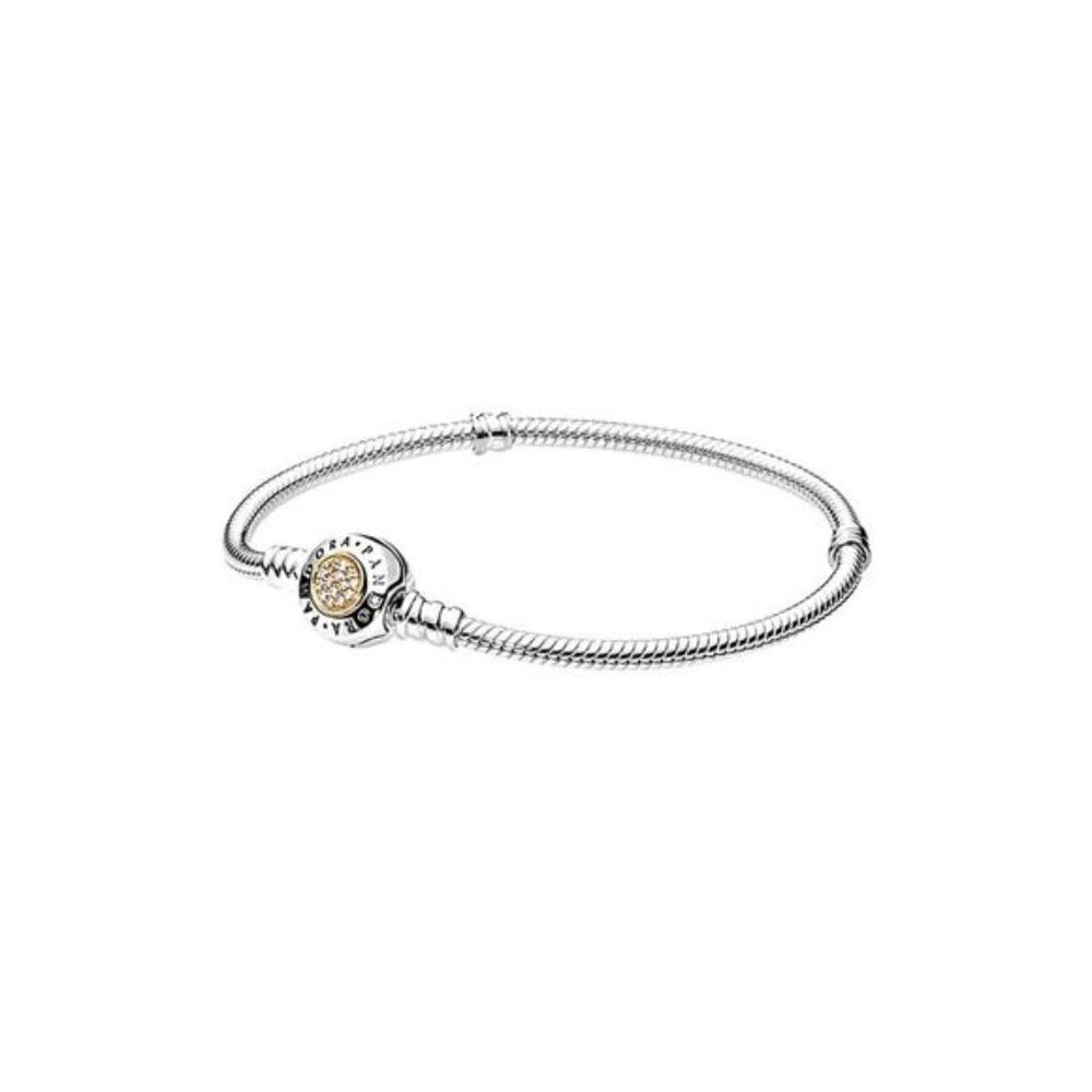 Pandora 14K & Silver Signature Clasp CZ Carrier Bracelet